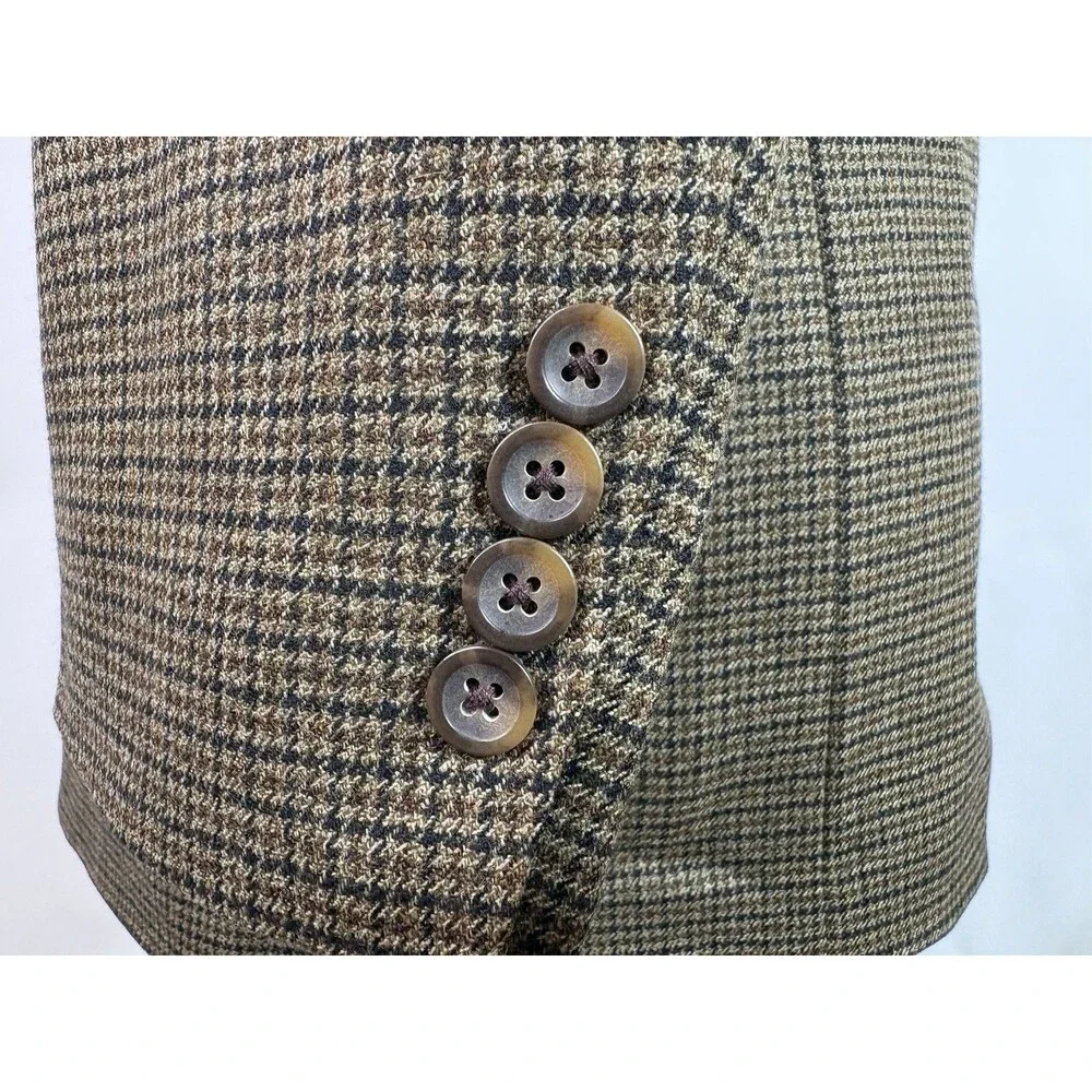 Vtg Oscar De La Renta Blazer Coat Mens 42R Olive Green Plaid Cashmere Wool Blend